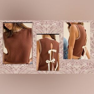 Altard State Bow Vest/ Color: BROWN-IVORY Waffle Knit - Size: X LARGE